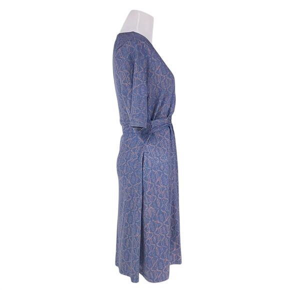 TOAD&CO Cue Wrap Cafe Dress w/ Attached Belt & Pockets Blue/Orange Size S - Picture 3 of 8
